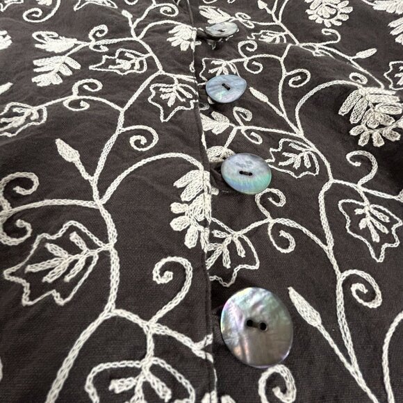 Tancredi & Morgen Womens Floral Embroidered Long Sleeve Button-Up Blouse Brown - Picture 8 of 8